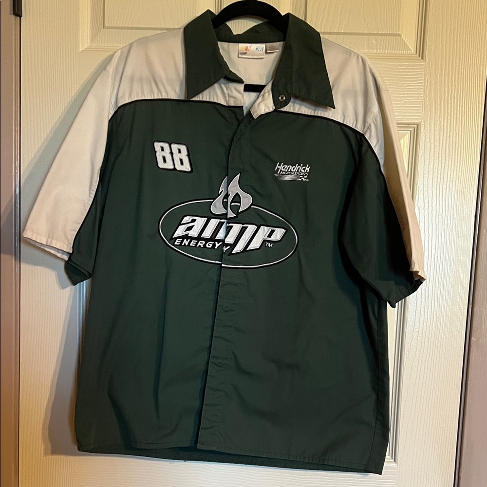Dale Earnhardt JrAmp Energy Short-Sleeve Racing Shirt - Dark Green & White-Large